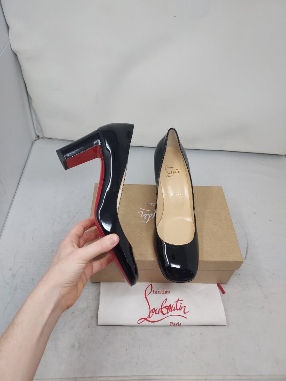 Christian Louboutin Black Cadrilla Patent Block Heel Pump